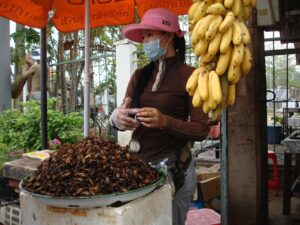 Sprzedawczyni bananów i smażonej szarańczy